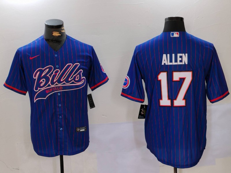 Men Buffalo Bills 17 Allen Blue Stripe Joint Name 2024 Nike Limited NFL Jersey style 9101
